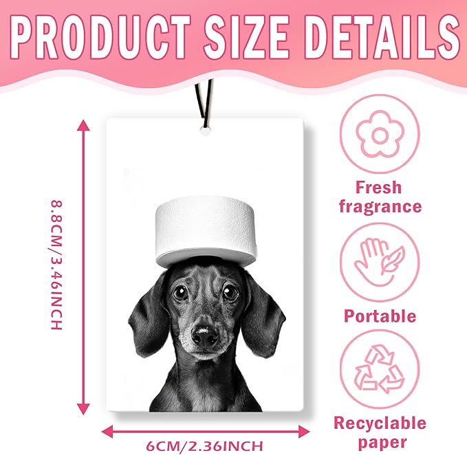 Funny Bathroom Dachshund Car Air Freshener 4Pcs, Weiner Dog Gifts for Women Men Air Freshener for Bathroom Car Interior Closet Drawer Books, Dachshund Doxie Gifts Car Mirror Decor Hanging