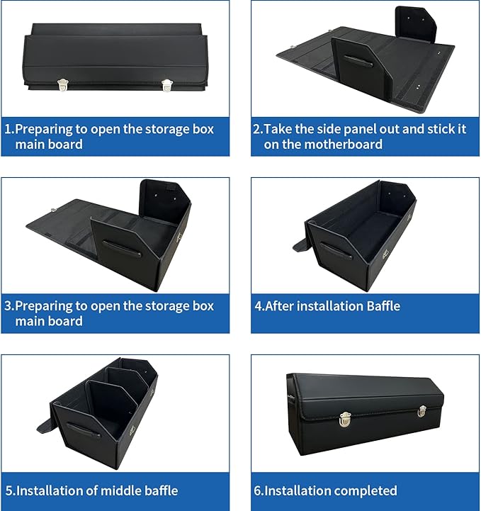 Trunk Organizer for Car With Lid,Foldable Trunk Organizer for SUVs & Sedans,Multi-Functional Leather Storage Box- Black - Large