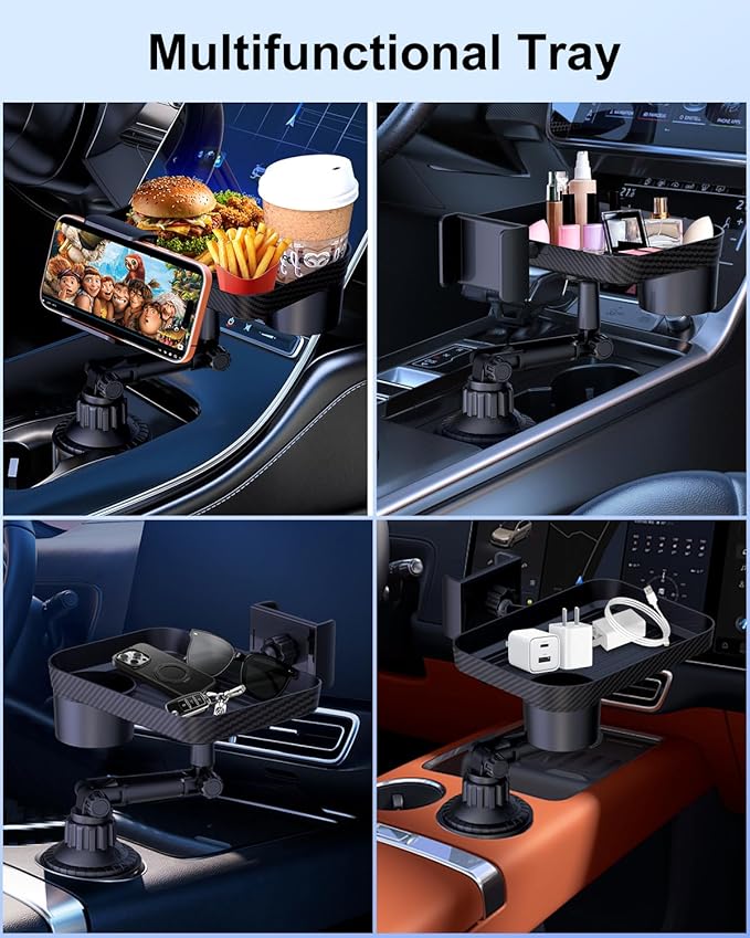 3 in1 Car Cup Holder Expander with 360° Rotation Phone Mount, Multifunctional Car Food Tray for Eating, Drinking, and Phone Mounting, Ideal for Travel, Auto, Trucker & Daily Driving
