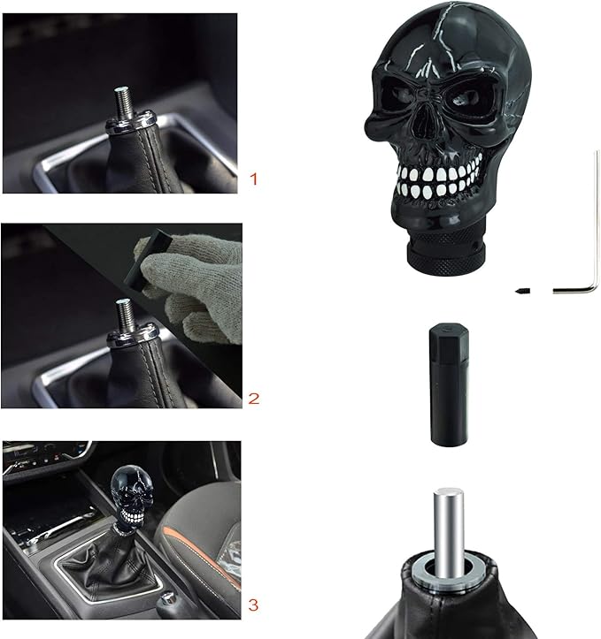 Lunsom Skull Gear Stick Shifter Knob, Resin Gear Shift Head Shifting Stick Handle Car Transmission Fit Automatic Manual Vehicle (Black J)