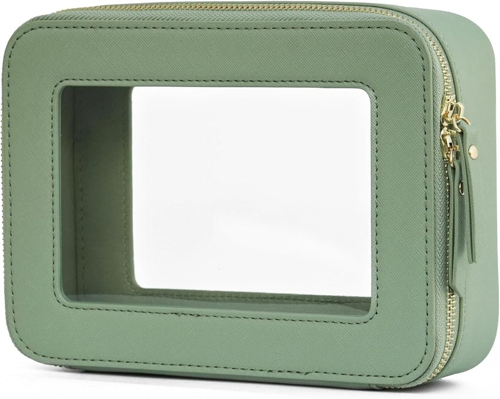 Popvibe Clear Makeup Bag Travel Cosmetic Case Transparent Toiletry Bag with Zipper, Portable Make Up Organizer Traveling Compact Car Bag for Essentials