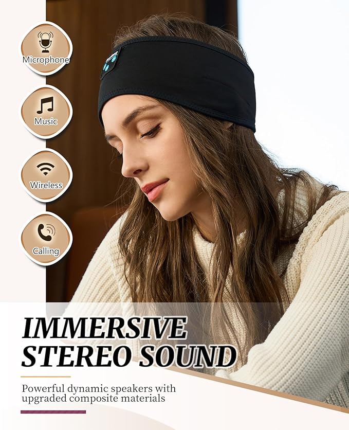 Perytong Sleep Headphones Wireless, Bluetooth Sports Headband Headphones with Ultra-Thin HD Stereo Speakers Perfect for Sleeping,Workout,Jogging,Yoga,Insomnia, Air Travel, Meditation (DeepBlack)
