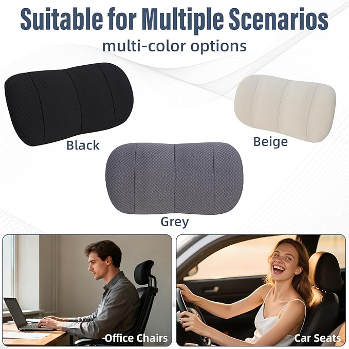 KAYI Lumbar Support Pillow for Car, Memory Foam Lumbar Pillow with Adjustable Straps, Lumbar Support Pillow for Office Chair, Back Support for Car, Sitting, Driving, Traveling (1, Black)