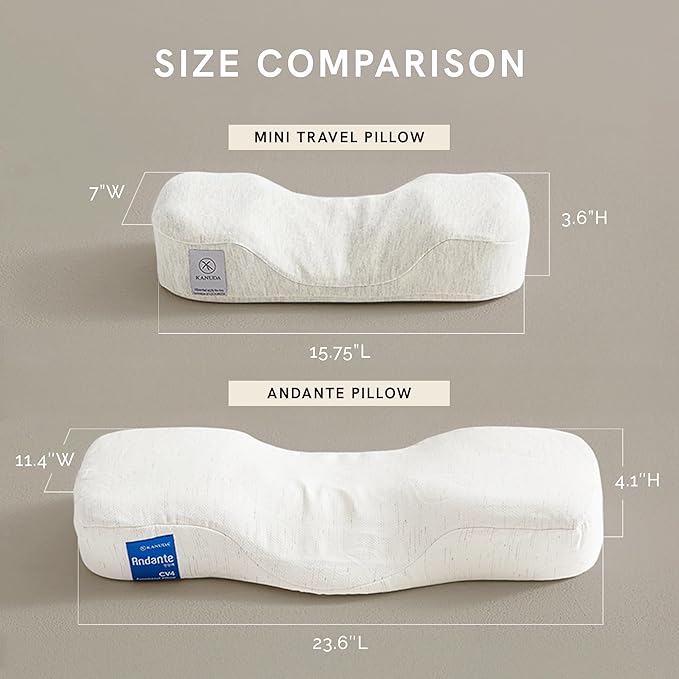 Kanuda Mini Portable Pillow (Oatmeal) – Compact Orthopedic Cervical Neck Pillow for Travel, Firm Memory Foam Support with CV4 & OCBR Therapy, Washable Cover & Storage Bag