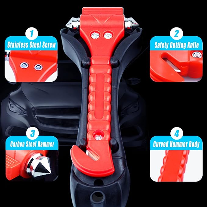Car Window Breaker, Safety Hammer - Emergency Escape Tool, Window Breaker Seatbelt Cutter, Life Saving Survival Kit with Light Reflective Tape(2-Pack)