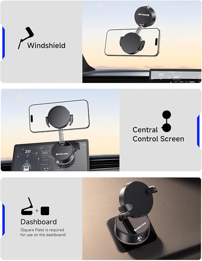 MAGIC JOHN Upgrade Ultra Magnetic Phone Holders for Your Car, Foldable Car Phone Holder Mount for Dashboard, 360° Rotatable Magnetic Phone Holder for Car, Magnetic Car Mount for iPhone All Cell Phones