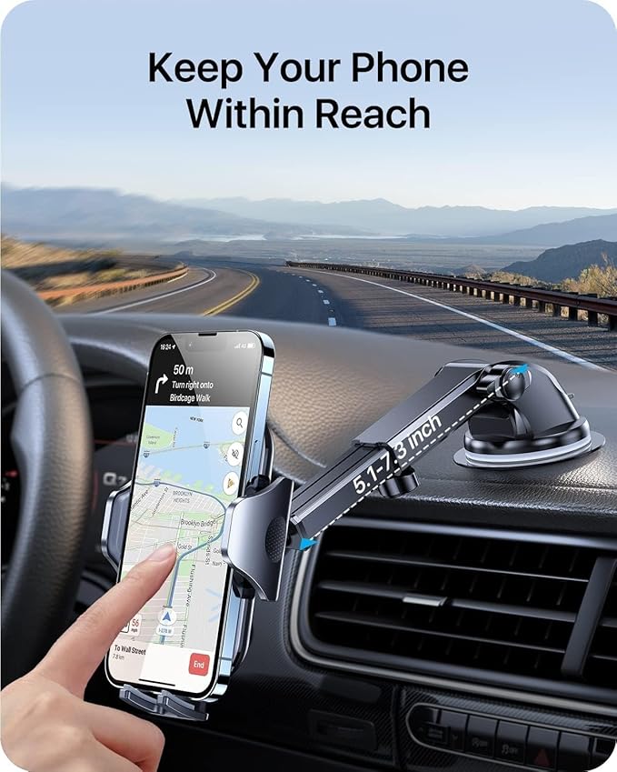 andobil Car Phone Holder Mount (Strong Suction&Bumpy Road Stable) Phone Holders for Your Car, Cell Phone Car Mount for Windshield Dash Vent Truck Cradle Stand for iPhone 17 16 15 14 Pro Max, Blue