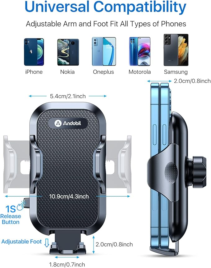 andobil 2026 Upgraded Car Phone Holder Mount for Vent, Military Sturdy Metal Clip Air Vent Phone Holder for Your Car Easy Used Cell Phone Car Mount for iPhone 17 Pro Max 15 14 13 Samsung S25 S24
