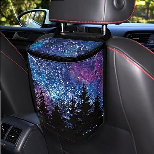 1.2 Gallons Car Garbage Bag Hanging, Aurora Forest Trash Bin for Car, Adjustable Hanging for Tail of Console/Back of Seats, Odor-Free with Zipper Leak-Proof Lid Design, Mini and Convenient