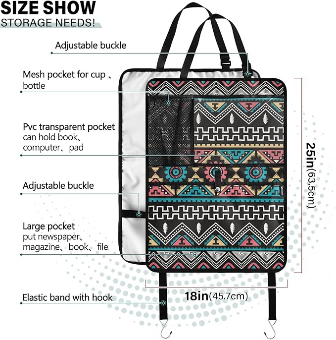 1 Pack Backseat Car Organizer with Storage Pockets Seat Back Organizers for Kids Kick Mats Backseat Protector Automotive Ethnic Style