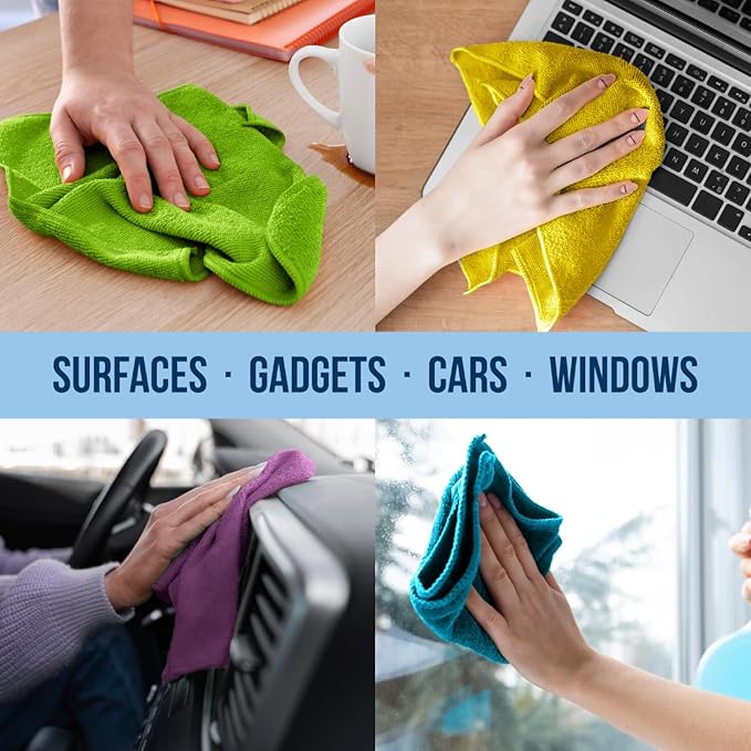 GREEN LIFESTYLE Chamois Cloth, Microfiber Cleaning Cloth 12 Pack, Borderless Towels Cleaning, Car Microfiber Towel, Drying Car Wash Towels (11.5" x 11.5", Multicolor)