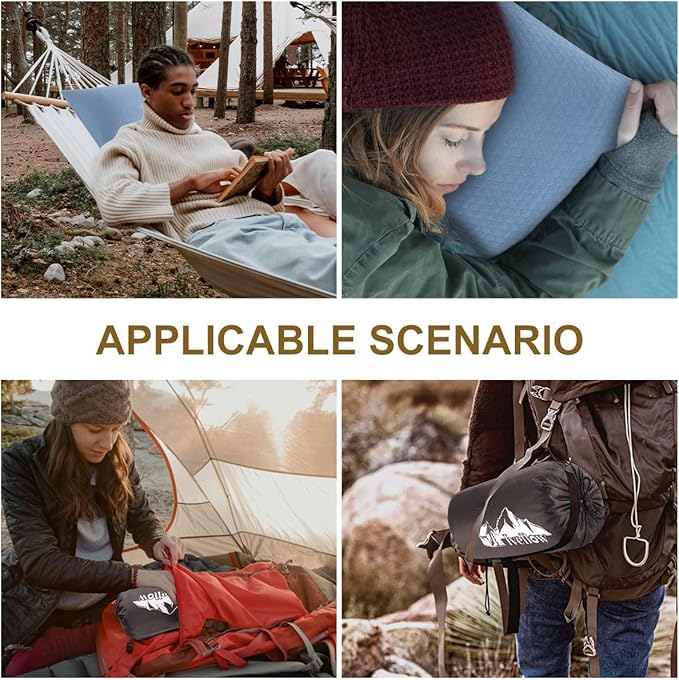 Ivellow Memory Foam Travel Pillow Compressible Camping Pillow for Sleeping Shredded Memory Foam Pillow Compact Firm Supportive Travel Pillow for Adults Kids Outdoor Hiking Essential Gear Blue-M