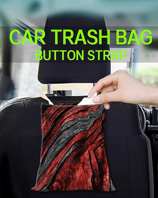 Car Garbage Can, Hanging Car Trash Can Bag for Back Seat Organizer, Red Black Marble