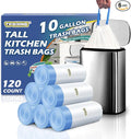 10 Gallon Trash Bags with Drawstring - 120 Count Heavy Duty 1.2 Mil Garbage Bags 38 Liter Unscented White Kitchen Bin Liners for Home & Office