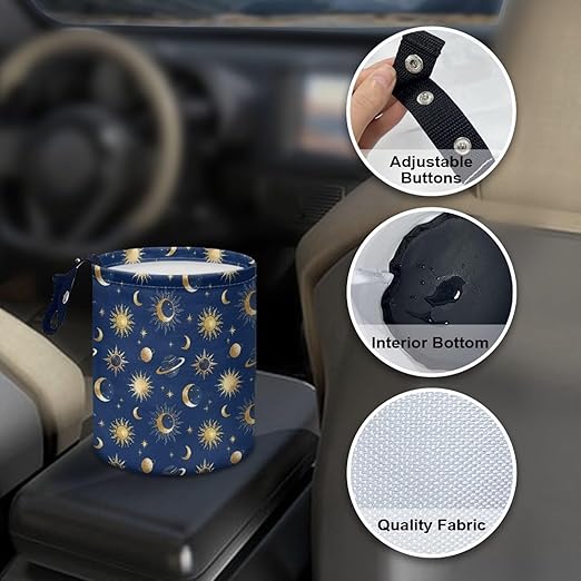 Moon Star Car Trash Can, Cute Car Trash Bag, Hanging Organizer and Storage Bag, Universal Fit for Front Seat, Back Seat, Floor, Headrest