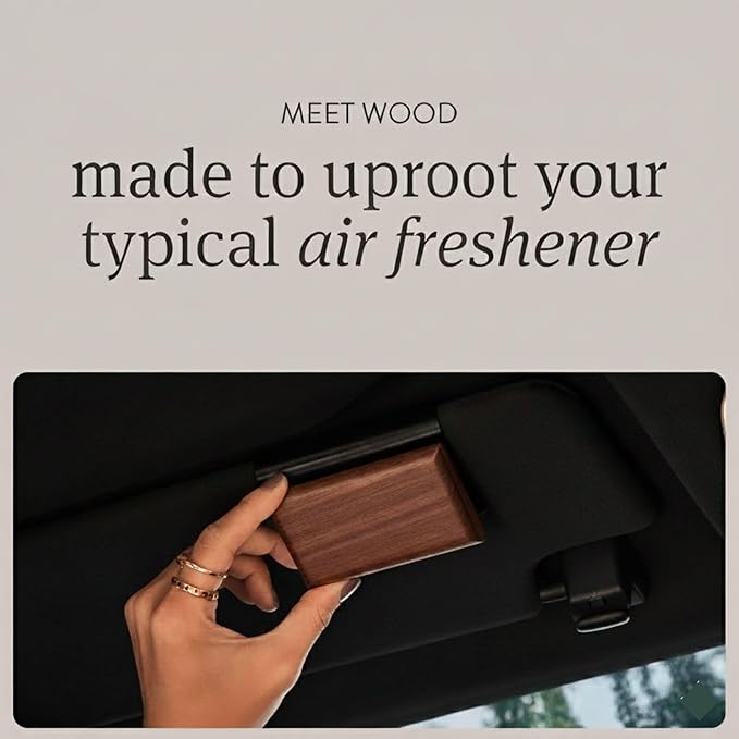 Wood Car Air Freshener - Natural Odor Eliminator & Long Lasting Scent Diffuser for Visor Clip - Car Interior Accessories for All Vehicles (Amber Starter Kit)