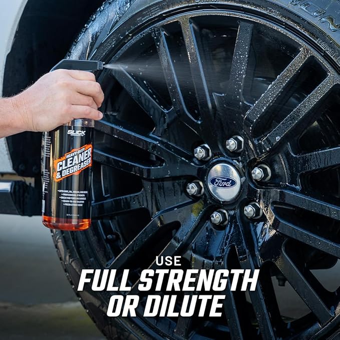 Slick Products Heavy-Duty Cleaner & Degreaser – Professional Strength Citrus Formula for Tires, Wheels, Engines, Chains & Tough Grime – Ready to Use or Dilute, 128 oz