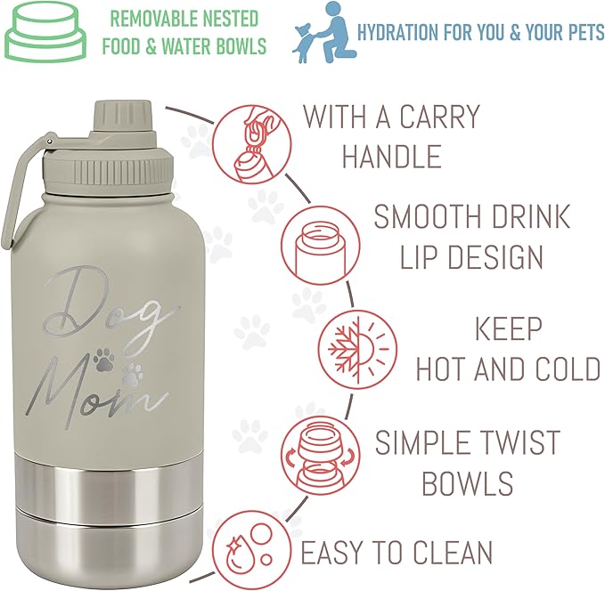 TEEAMORE Mom Water Tumbler with Bowls Personalized Stainless Steel Travel Bottle White