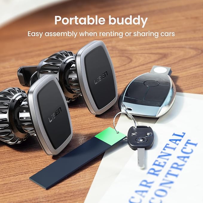 LISEN 2 Pack Magnetic Phone Holder for Your Car - 6 Military Magnets Vent Cell Phone Mount (Silver)