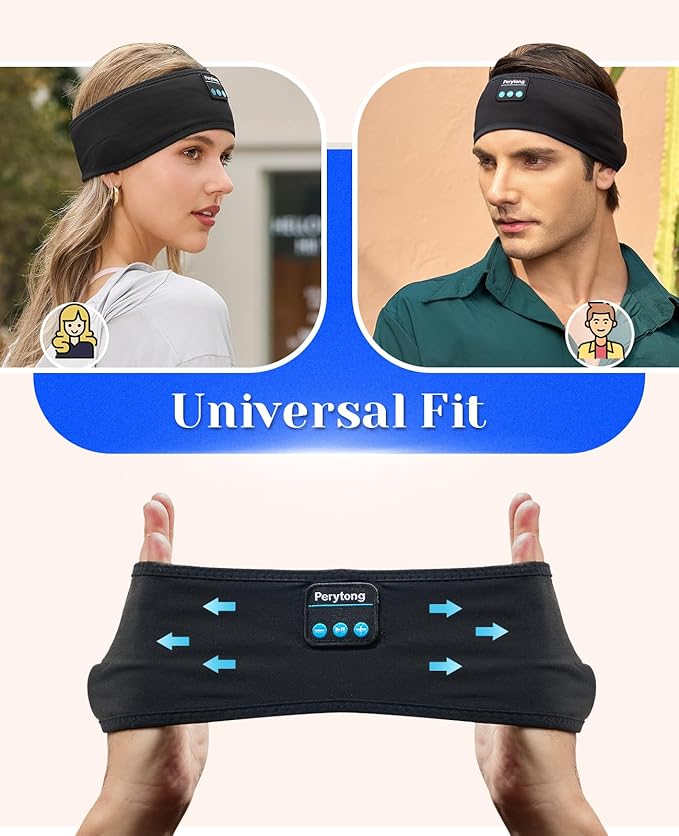 Perytong Sleep Headphones Wireless, Bluetooth Sports Headband Headphones with Ultra-Thin HD Stereo Speakers Perfect for Sleeping,Workout,Jogging,Yoga,Insomnia, Air Travel, Meditation (Black)