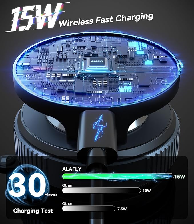 15W Fast Charging Magnetic Car Phone Holder, New Elastic Suction Cup Phone Holder with Stronger Suction, 360° Adjustable Wireless Charger Car Mount for Magsafe iPhone 17 16 15 14 13 12