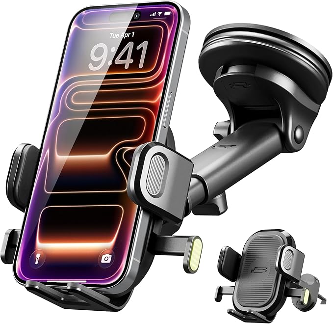 Bracketron Easy OneClick Cell Phone Holders for Your Car, Universal Car Mount Suction Cup for Dashboard Windshield Air Vent Truck Stand, for iPhone Samsung Google, All Smartphones & Car Models, Black