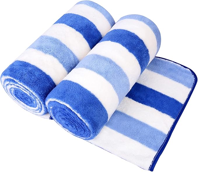 JML Bath Towels Set, Large Microfiber Bath Towel for Body, 2 Pack, 30" x 60", Oversized, Soft, Super Absorbent,Fast Drying, Perfect for Shower, Sauna, Gym, Sports, Fitness, Yoga, Cabana Stripe Blue