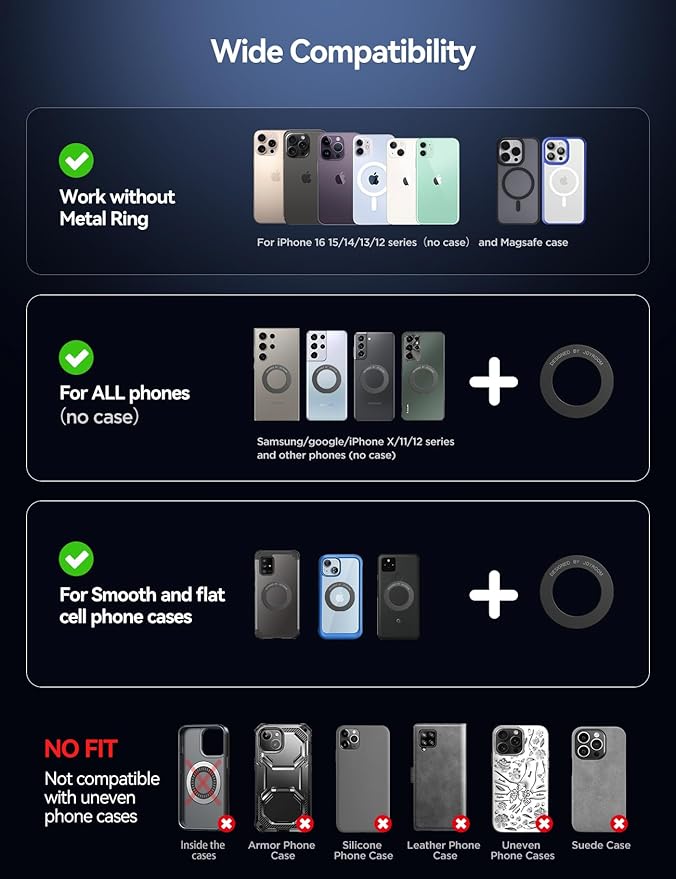 JOYROOM Magsafe Car Mount, Car Mount for iPhone with Strong Magnet, 360° Metal Strut Vacuum Suction Cup Phone Mount for iPhone 17 Air Pro Max/16 15 14 13 12 Series& Android Magsafe Case, Black