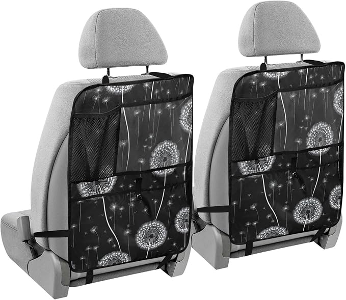Black Dandelion 1 Pack Backseat Car Organizer with Storage Pockets Seat Back Organizers for Kids Kick Mats Backseat Protector Automotive