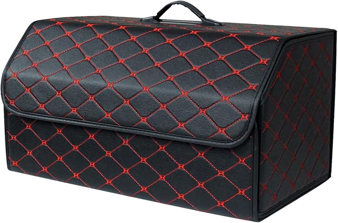 Ergocar Car Trunk Organizer Luxury Foldable Car Boot Tidy Storage Box Waterproof PU Car Boot Storage Organiser for Car/SUV/Truck/Auto (Black Red-L)