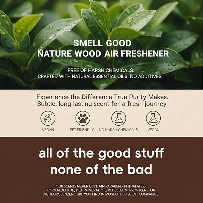 Wood Car Air Freshener - Natural Odor Eliminator & Long Lasting Scent Diffuser for Visor Clip - Car Interior Accessories for All Vehicles (Teak Starter Kit)