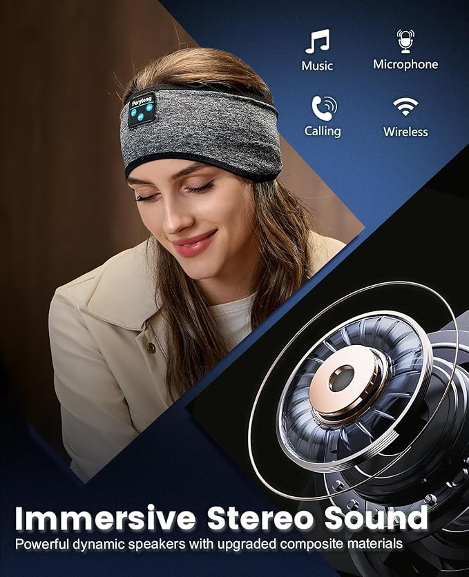 Perytong Sleep Headphones Wireless, Bluetooth Sports Headband Headphones with Ultra-Thin HD Stereo Speakers Perfect for Sleeping,Workout,Jogging,Yoga,Insomnia, Air Travel, Meditation (BlackGrey)