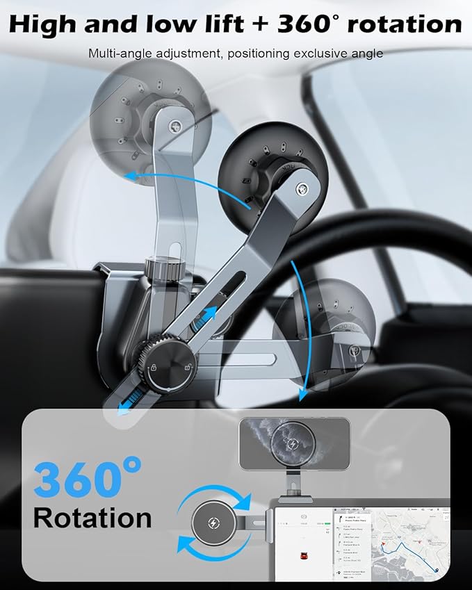 CloudValley Qi2 15W Wireless Charger Phone Mount for Tesla Model Y/3,【Extendable Metal Holder】 Compatible with iPhone MagSafe, Magnetic Adjustable Car Holder for Tesla Model 3 Highland/Y Juniper