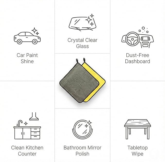 Car Microfiber Towel 800GSM – 6-Pack Lint-Free Towels for Car Drying & Detailing – Super Absorbent, Scratch-Free 16x16 Auto Cleaning Cloths