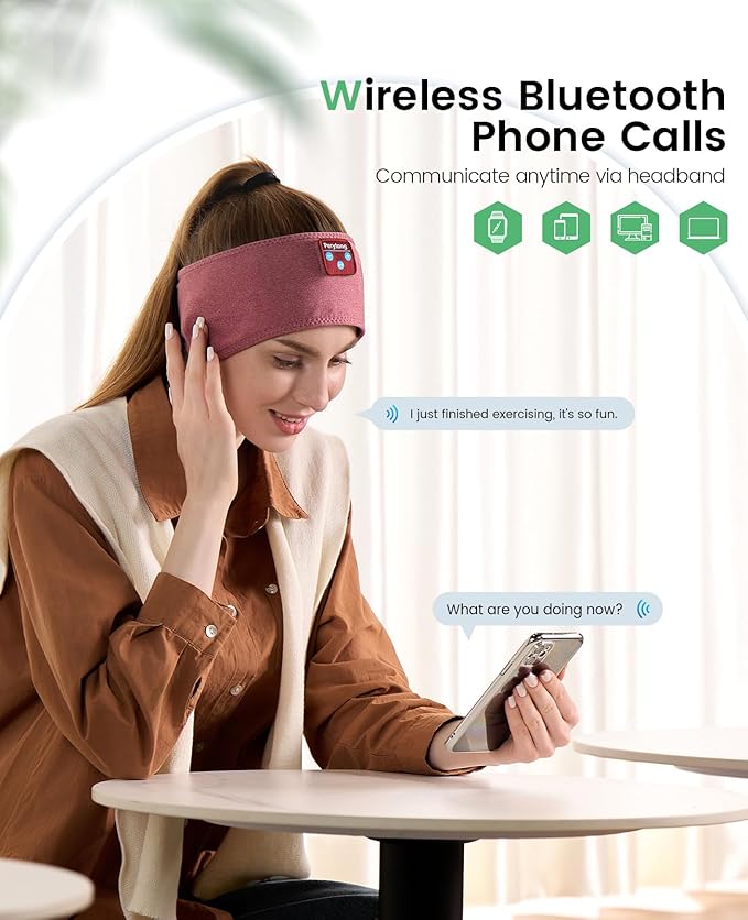 Perytong Sleep Headphones Wireless, Bluetooth Sports Headband Headphones with Ultra-Thin HD Stereo Speakers Perfect for Sleeping,Workout,Jogging,Yoga,Insomnia, Air Travel, Meditation (Brick-Red)