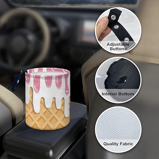 Trash Bag, Car Garbage Can Hanging Back Seat Organizer Trash Can Bin for Vehicle, Travelling, Camping - Ice Cream