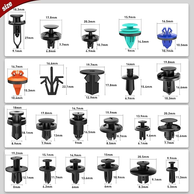 Nilight 680Pcs Car Push Retainer Clips Auto Fasteners Assortment Popular Sizes Nylon Bumper Fender Rivets Cable Ties for Toyota GM Ford Honda Chevy