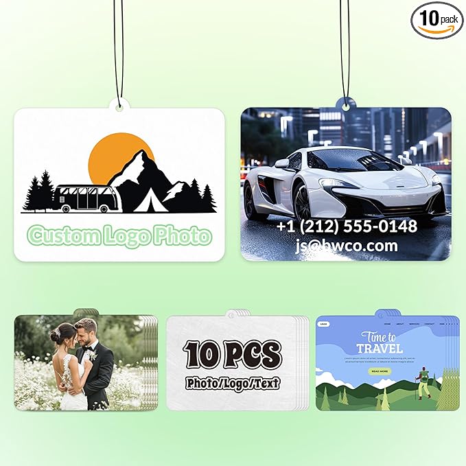 10-1000 Pcs Custom Air Fresheners with Picture - Personalized Photo Logo Text Double Sided Air Freshener Customized Bulk Gifts for Car Business Branding Events (Landscape Rectangle, Various)
