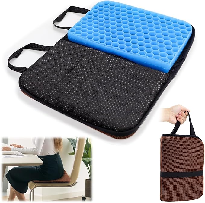 Gel Cushion Seat Pad, Portable Car Seat Cushion for Hip Pain, Massage Travel Cushions for Long Sitting Trips, Thick Gel Cushion for Pressure Relief, Office Chair, Car, Kayak, Coccyx, Wheelchair