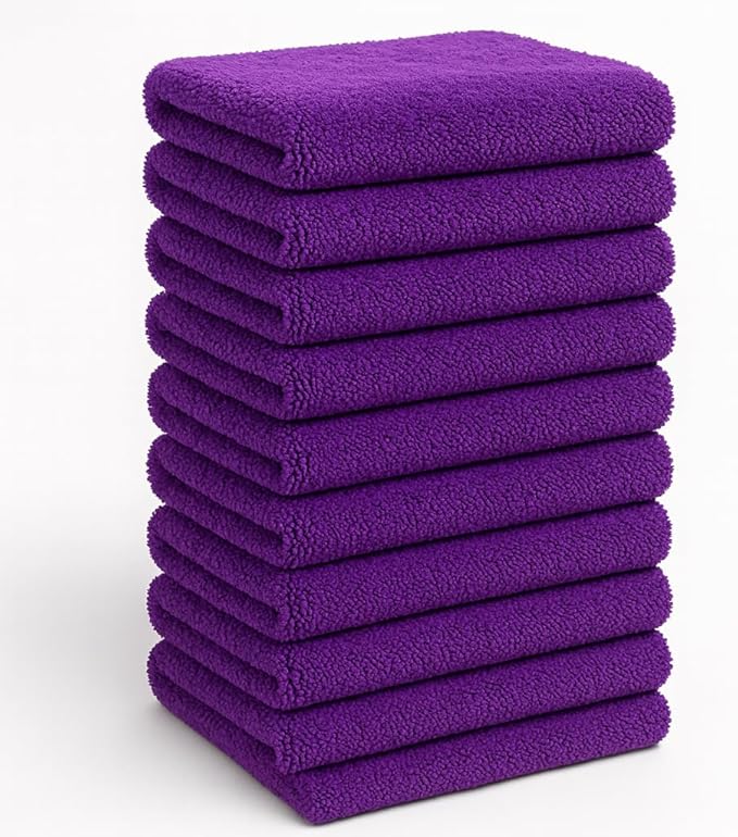 10 Pack Pak Details Edgeless Microfiber Towels for Cars | 16x16 Ultra-Soft, Scratch-Free & Lint-Free Car Detailing Microfiber Cloths for Buffing & Coating | Purple Seamless Finish Auto Cleaning Rags