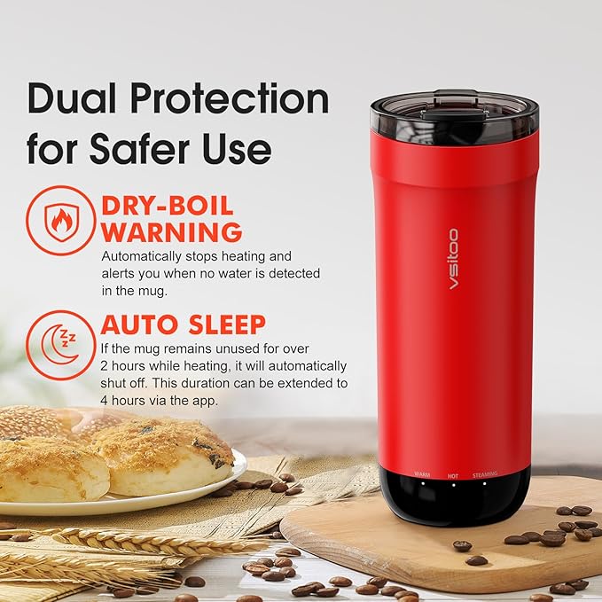 VSITOO S5 heated travel mug,16oz, Auto-Sensing AI Heats Drinks To 120-150°F Hands-Free. Temperature Control for All Cars, Perfect for Home/Office/Travel/Outdoor, Ideal Gift for Coffee Lovers - Red