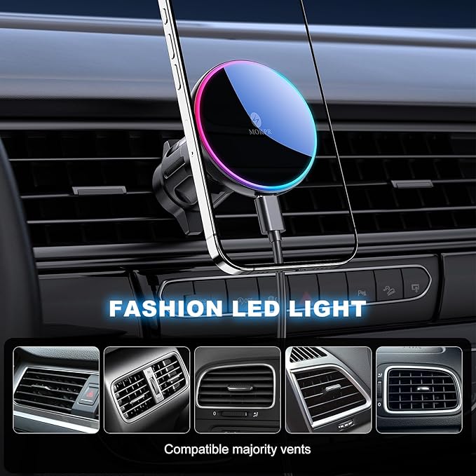 MOKPR for Mag-Safe Car Mount Charger, Magnetic Phone Holder for Your Car Charger Dash Windshield Vent Magnetic Wireless Car Charger Mount for iPhone 17 16 15 14 13 12