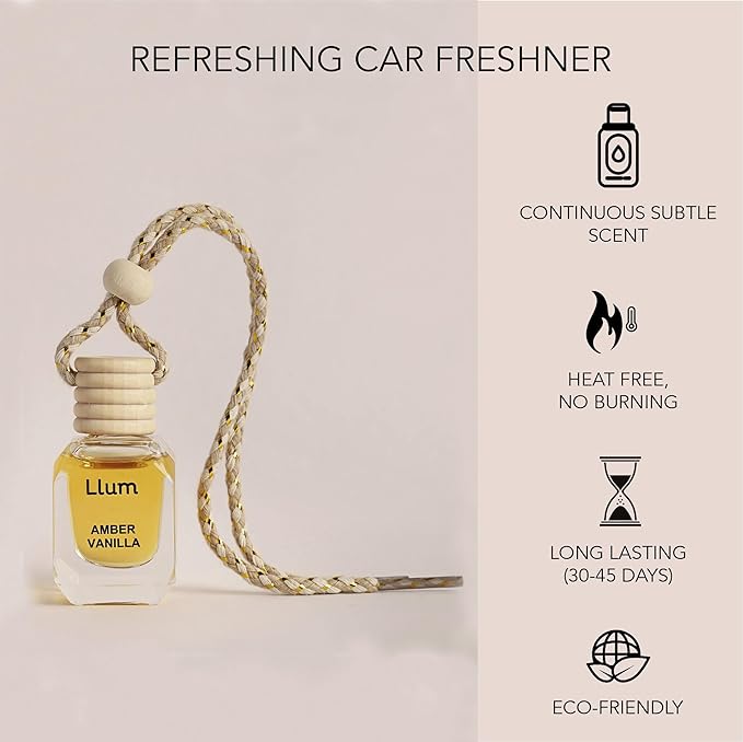 Amber Vanilla Hanging Car Air Freshener |10ml, 0.34 fl.oz| Luxury, Organic, Toxin-Free, Alcohol-Free, Pet Friendly Perfume|Interior Accessory for fresh Aroma|Long Lasting Fragrance up to 30 Days