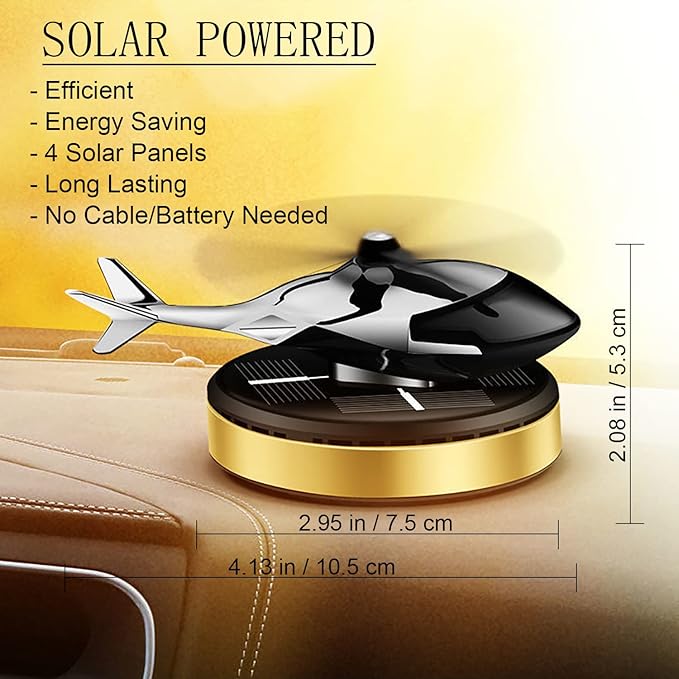 Upgraded AL Alloy Helicopter Aromatherapy Solar Rotating Air Freshener, Home and Car Interior Decoration Accessories (Gold)