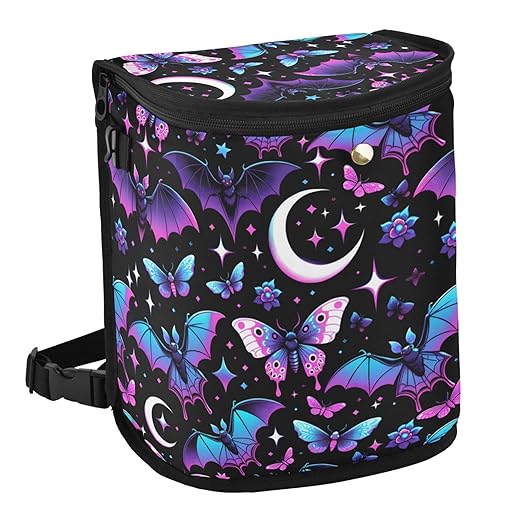 MNSRUU Car Trash Can with Lid, Neon Purple and Bats Stars and Moons Car Trash Bag Hanging Organizers and Storage for Front Back Seat, Leak-Proof Trash Bin
