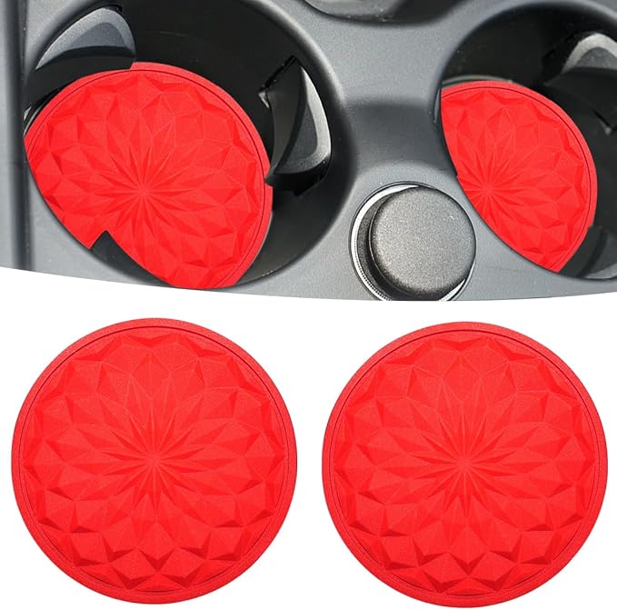 Car Cup Coaster, Universal Automotive Waterproof Non-Slip Cup Holders Sift-Proof Spill Holder Car Interior Accessories 2 Pack Red