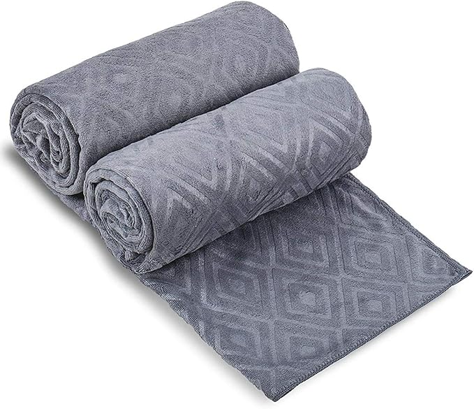 JML Microfiber Bath Towels, Large Bath Towel, 2 Pack 30" x 60", Oversized, Soft, Super Absorbent,Fast Drying, Perfect for Shower, Sauna,Gym, Sports,Travel, Fitness, Yoga - Grey Diamond Pattern