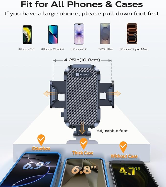VICSEED 2026 Upgrade Ultra Stable Car Phone Holder Mount [Never Fall Off & Won't Break] Universal Air Vent Phone Mount for Car Easy Clamp Phone Holders for Your Car for iPhone 17 Pro Max 16 15 14 13