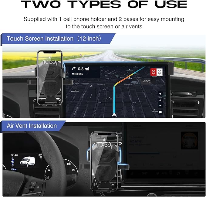 Car Phone Holder for 2022-2025 Ford E-Transit/23-25 Transit Accessories,Adjustable GPS E-Transit Phone Mount ONLY for 12-inch Screen,Hands-Free Ultra Stable Air Vent Phone Stand Anti-Shake