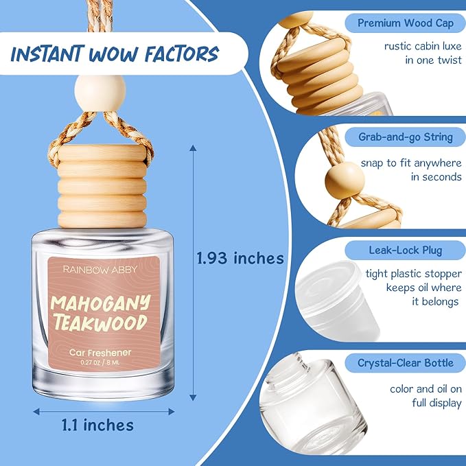 RAINBOW ABBY Car Air Freshener 6 Pack for Women - Cute Hanging Essential Oil Diffuser, Long-Lasting Fragrance Set, Unisex Vehicle Interior Scented Gift